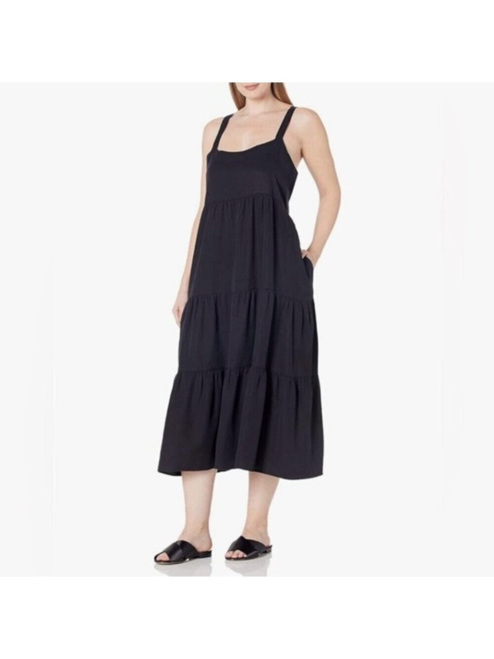 The Drop Britt Tiered Maxi Tent Dress Black